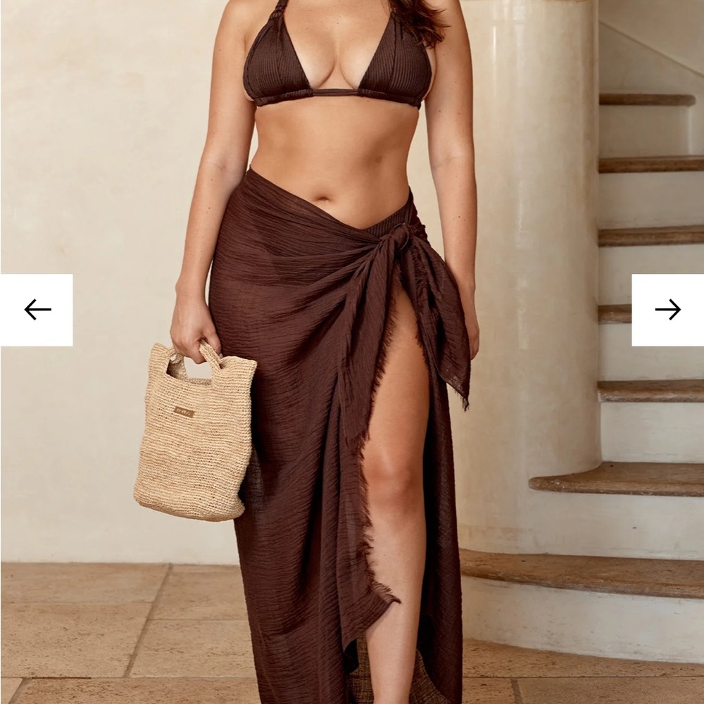 Monday Swimwear St. Tropez Sarong Espresso Crinkle Linen